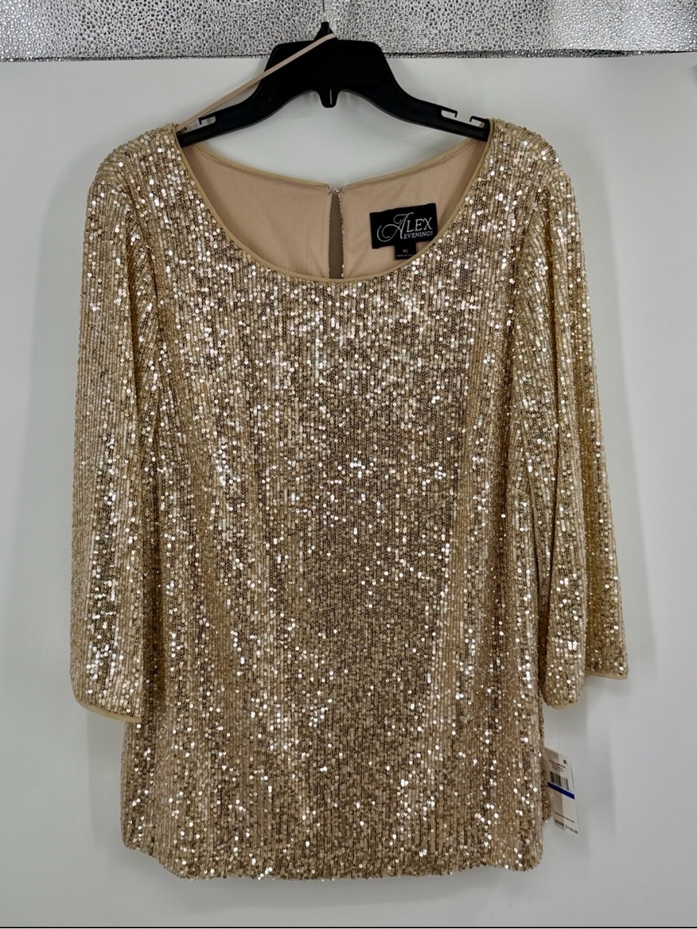 NWT Alex Evenings Taupe Champagne Gold Sequin Top Holiday Cocktail Size XL